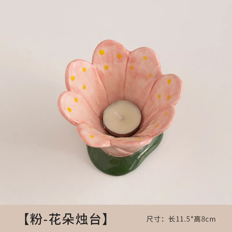 Hand-painted Ceramic Flowers Cup Aromatherapy Candle Cup Nordic Simple Candlestick Utensils Empty Cup Girls Birthday Gift Oasis Select pink 11.5x8cm 1PCS