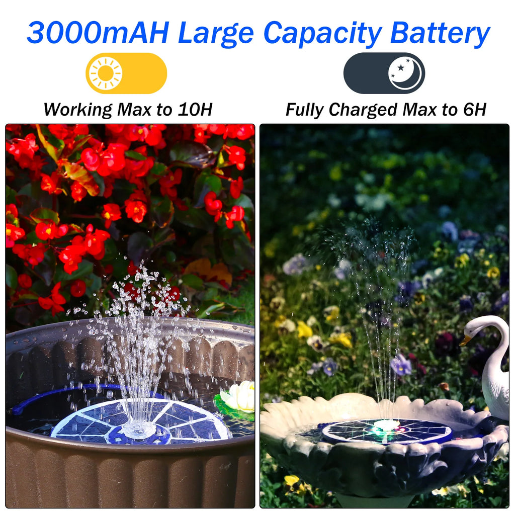 3.5w Solar Bird Bath Fountain Pump with Light, Blue/Purple Solar Fountain, Automatic/Night Mode Switching, Suitable for Courtyar Oasis Select
