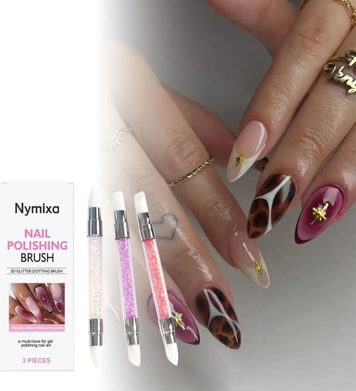 Nymixa 3 PCS Dual Head Silicone Nail Art Pen Glitter Pickup 3D Dot Line Drawing DIY Gel Manicure Tools Modeling Painting Design Oasis Select