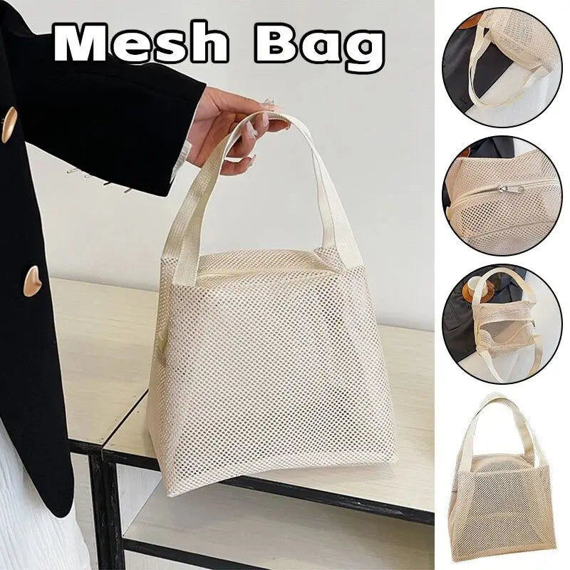New Large Capacity Mesh Bag with handle Travel Toiltery Makeup Bag Portable Beach Bag Cosmetic Zipper Pouch Oasis Select