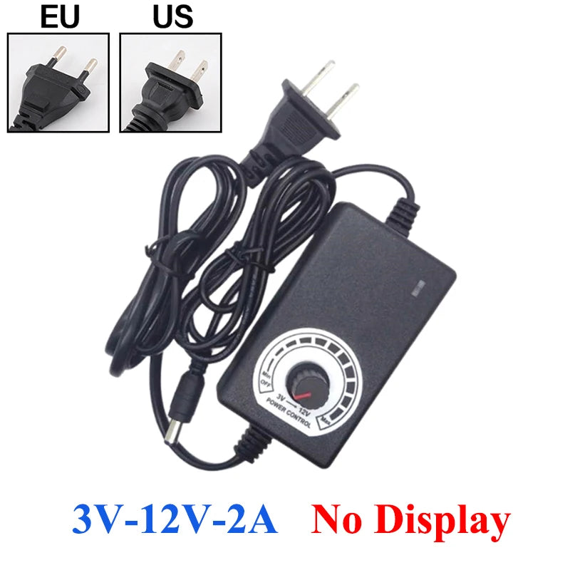Power Supply Adjustable AC 220V 110V TO DC 3V 9V 12V 24V 1A 2A 3A 5A 10A Power Supply 3V 12V 24V With Jack Adapter Plug Female Oasis Select 3V-12V 2A NO Display With 34PCS Adapter US Plug