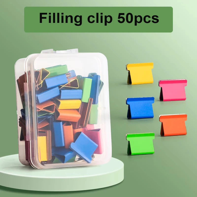 Push Stapler, Binder Clips Paper Clamps Desktop Stapler with 50pcs Stainless Steel Refill Clips for Office School Supplies Oasis Select Color 50 pcs