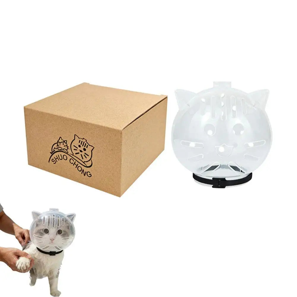 Cat Anti-Bite Helmet Breathable Transparent Hood for Grooming Nail Trimming Medical Care Anti-Licking Protective Mask Oasis Select WHITE S