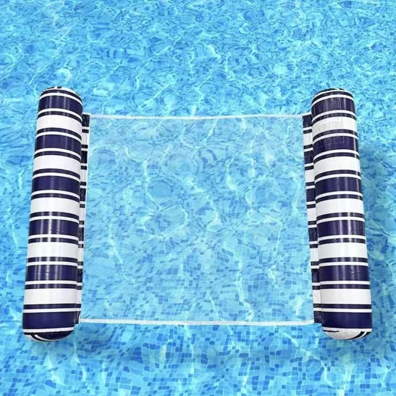 1pc Inflatable Cylindrical Striped Hammock, PVC Thickened Water Float Chair, 4 Colors for Beach Vacation & Pool Party Waterpark Oasis Select Deep Blue