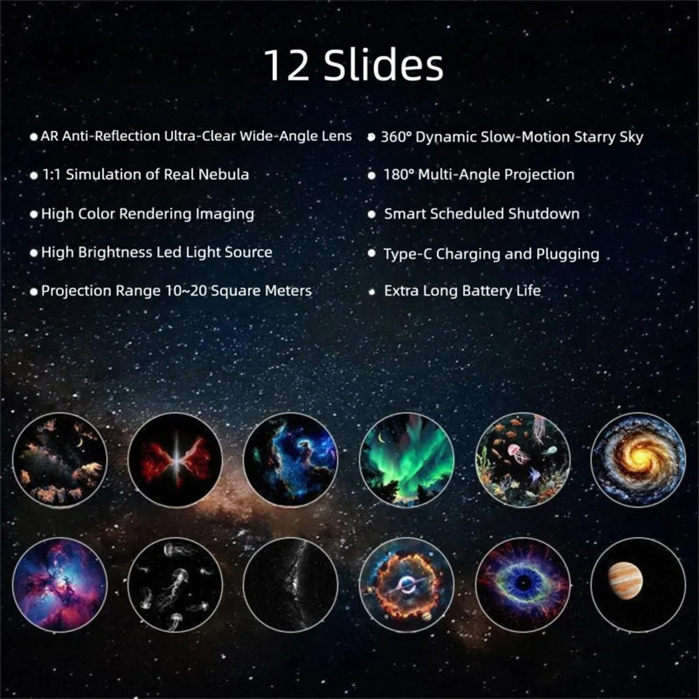 Dual Use For Galaxy Projector Night Light with Intelligent Timer Shutdown and 180 Degree Multi-Angle Projection Oasis Select 12 Slides