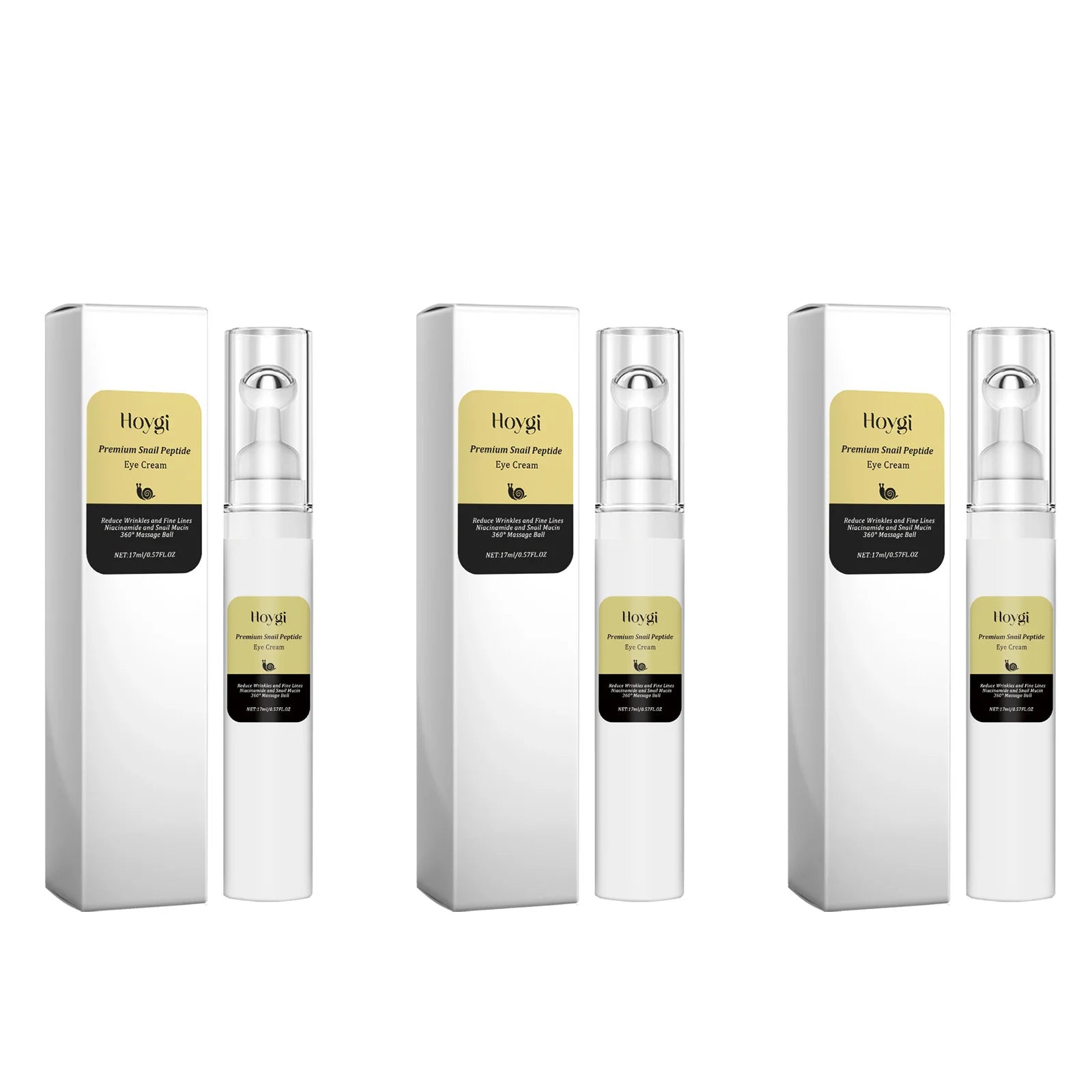 Snail Peptide Eye Cream Remove Eye Bag Anti-Puffiness Fade Dark Circle Firming Skin Roller Massage Nourishing Care Eye Cream Oasis Select 3 x 17ml Boxed