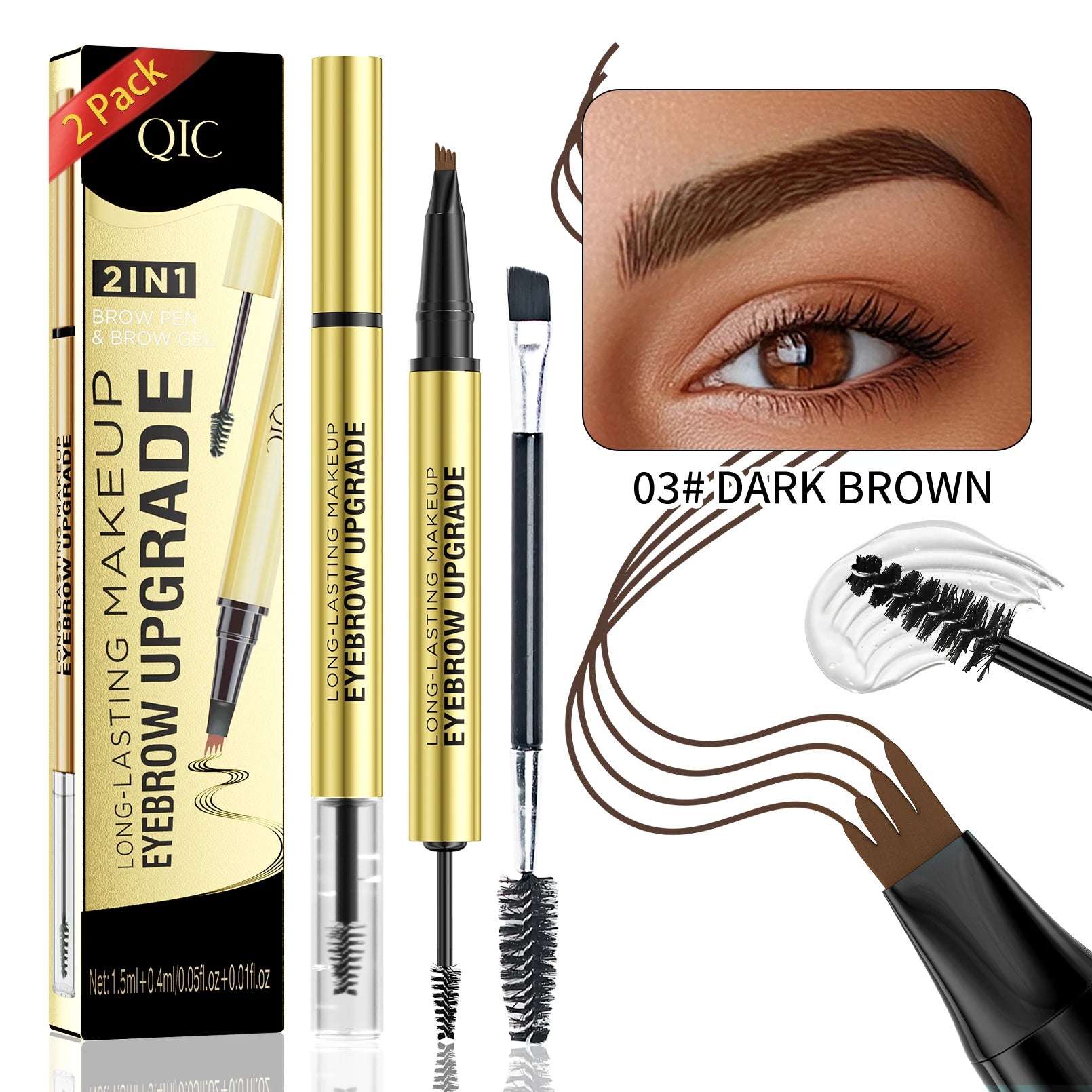 QIC 4-Tip Waterproof Liquid Eyebrow Pen – 5 Colors