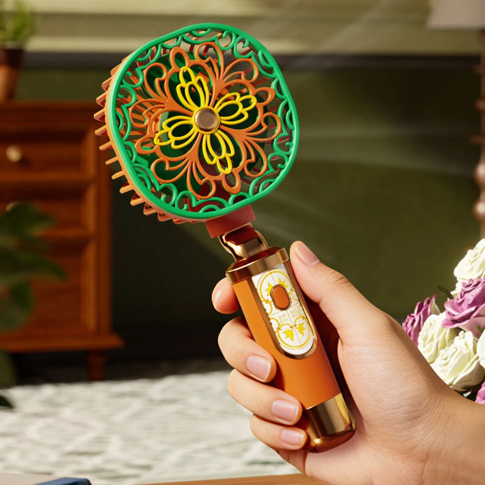 Vintage Floral Handheld Mini Fan – USB Rechargeable, 3 Speeds Handheld Portable Fan Oasis Select