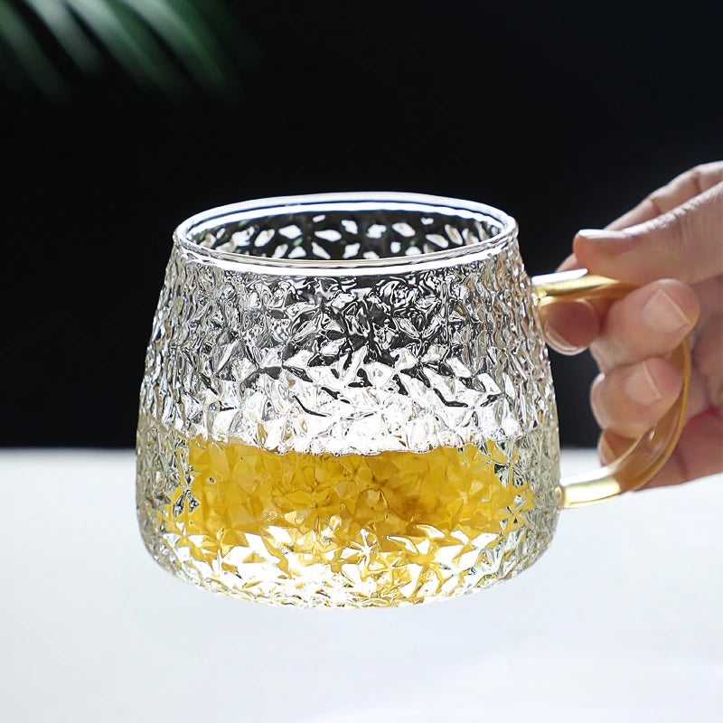 350ml/400ml Rose Glass Cup with Handle Household Breakfast Cup for Juice Coffee Clear Mug Cute Tea Milk Cup Glass Goblets Oasis Select