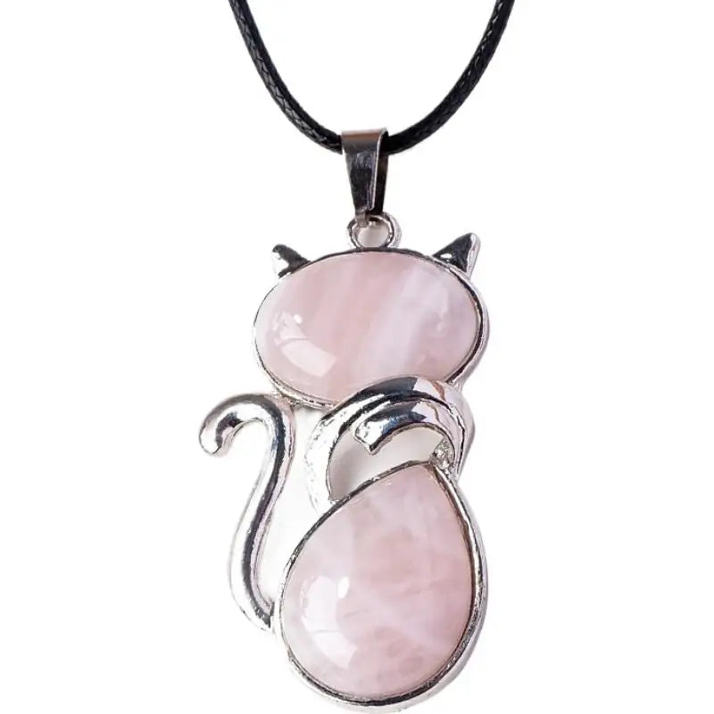 Natural Stone Cat Pendant – Amethyst, Tiger Eye & Crystal