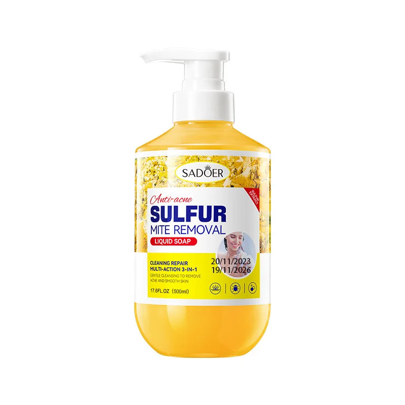 500m Anti-Mite Sulfur Shower Gel Deep Cleansing Oil Control Anti-Acne Soothe Repair Body Skin Care Wash for Women & Men Oasis Select Sulfur-500ml Anti-Acne