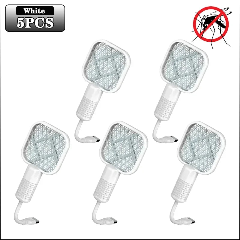 Electric Mosquito Swatter Rechargeable Bug Zapper UV Light Fly Killer Insect Racket for Home Outdoor Pest Control Camping Use Oasis Select White-5PCS