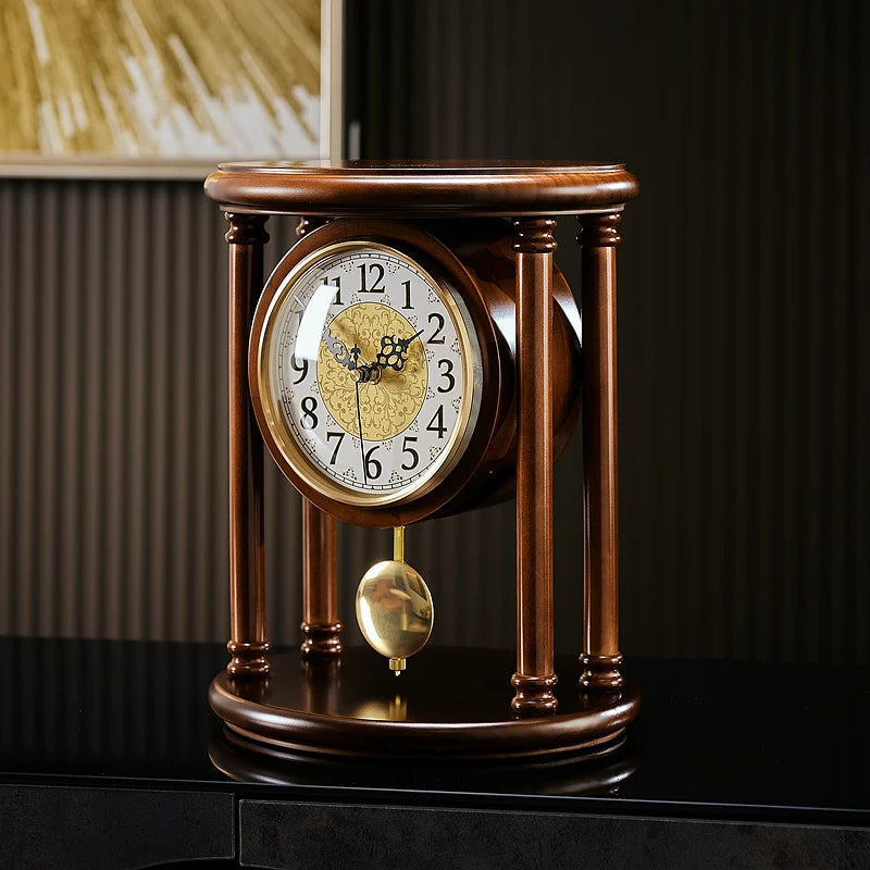 Solid Wood Living Room Desk Clock American Table Watch Decoration Home New Chinese Pendulum Clock Retro Clock Oasis Select