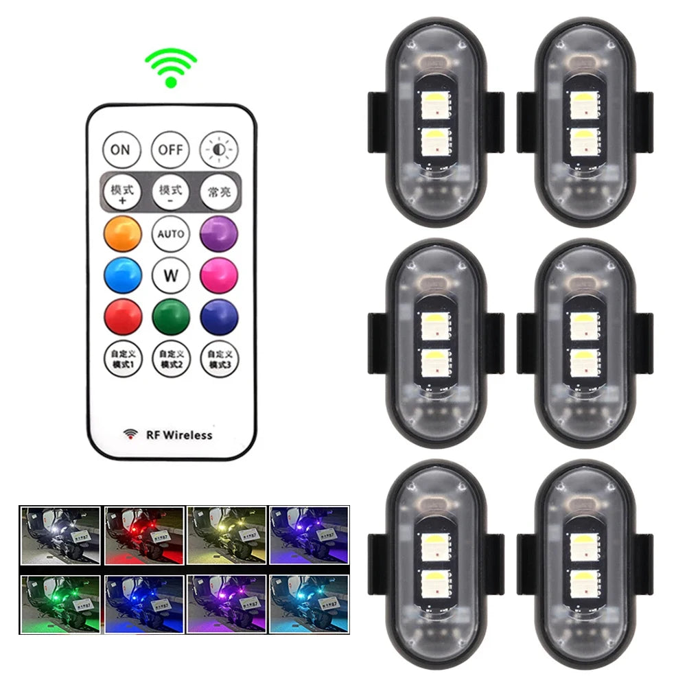 Motorcycle RGB LED Strobe Lights 8 Colors LED Flash Position Wireless Light Aircraft Airplane Helicopter Warning Signal Lights Oasis Select