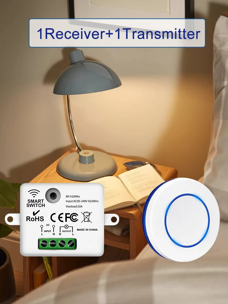 433MHz Wireless Remote Light Switch 10A Relay Controller Wireless Relay Switch Oasis Select 1 Receiver 1 Remote