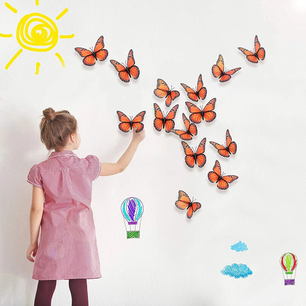 10pcs 3D Monarch Butterfly Wall Stickers – Home & Party Decor
