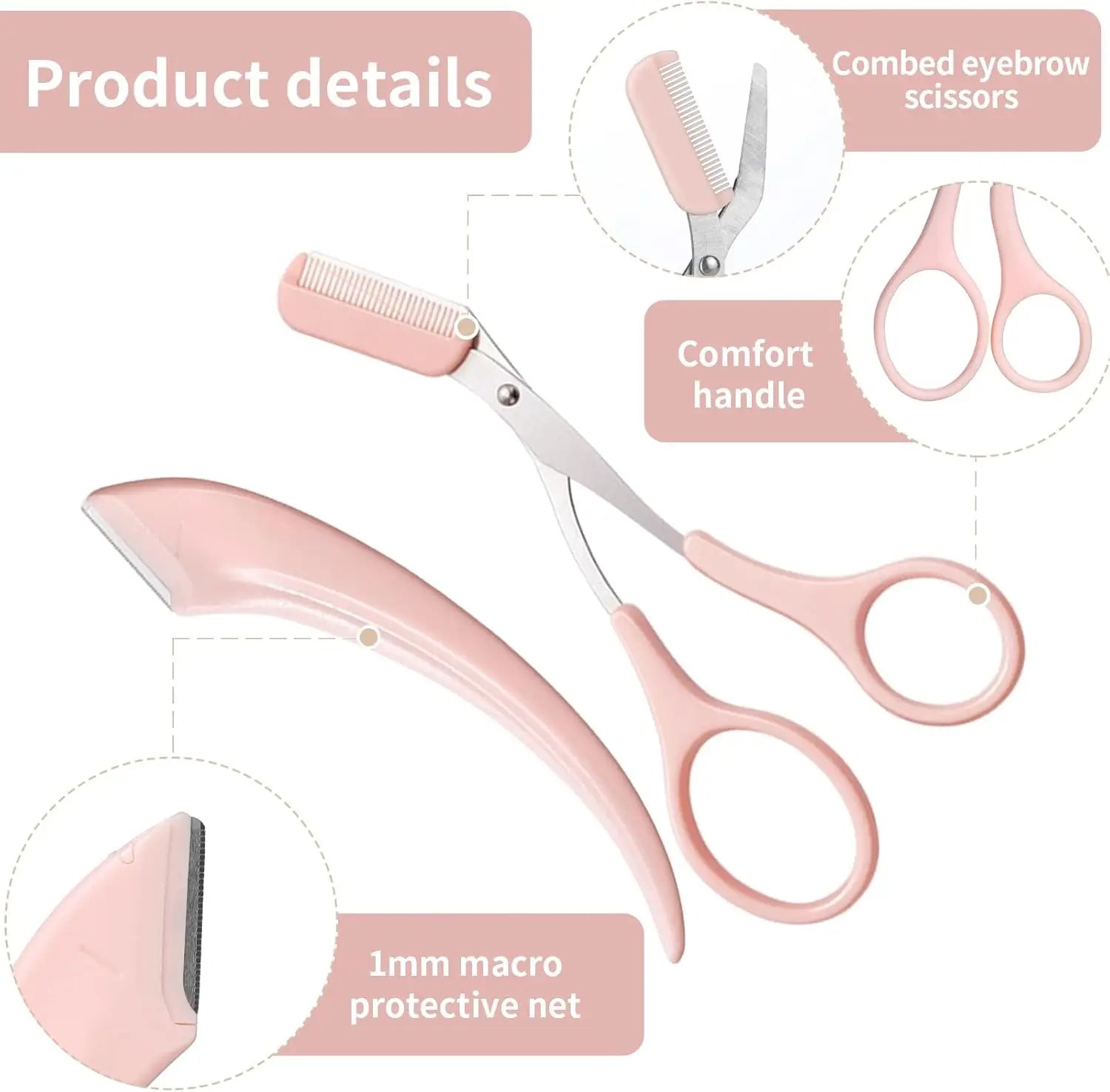 Precision Eyebrow Trimmer Set Stainless Steel Scissors Comb Curved Razor Facial Hair Remover Grooming Kit Unisex Beauty Tools Oasis Select