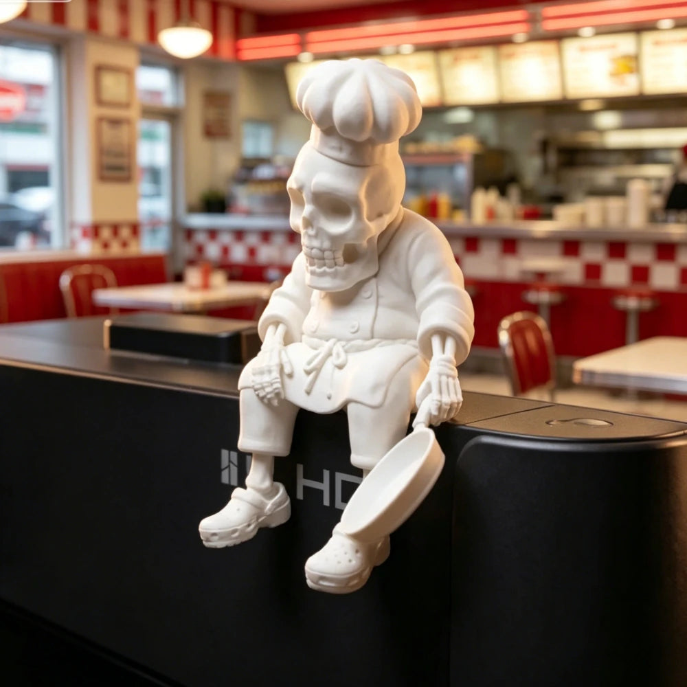 Funny Skeleton Chef Shelf Sitter Resin Cook Figurine in Chef Hat & Apron Humorous Hoom Kitchen Desktop Ornament Food Lovers Gift Oasis Select