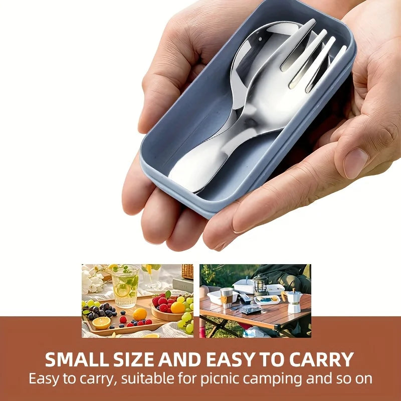 3pcs Portable Cutlery Set, Stainless Steel Short Handle Round Head Spoon, Mini Spoon and Fork Set Boxed Oasis Select