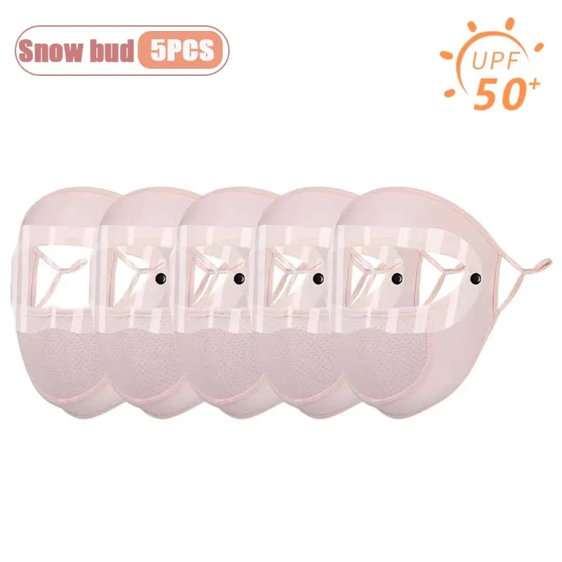 Dustproof Face Mask with Breathing Hole and Goggles Cycling Sun Protection Full Face Cover Ear Loop UV Shield for Outdoor Sports Oasis Select Snow bud-5PCS