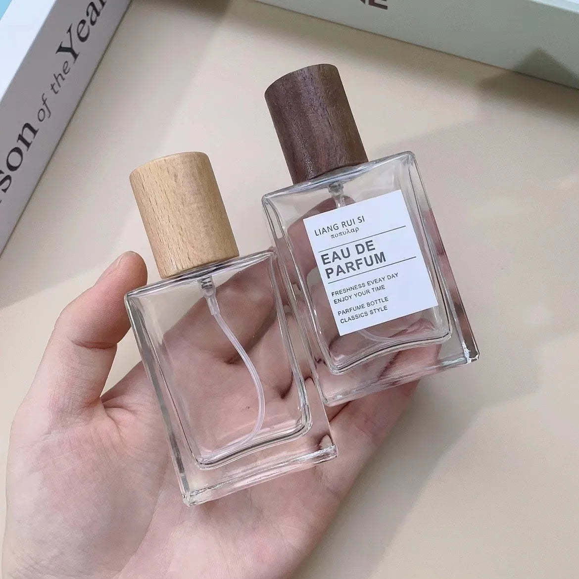 30ml Refillable Square Glass Perfume Bottle | Wooden Cap