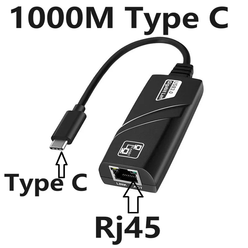 USB 3.0 2.0 Network Card Mini USB to RJ45 Ethernet Lan Adapter cable 10/100/1000Mbps for PC Macbook Windows Laptop Oasis Select 1000M Type-C to RJ45