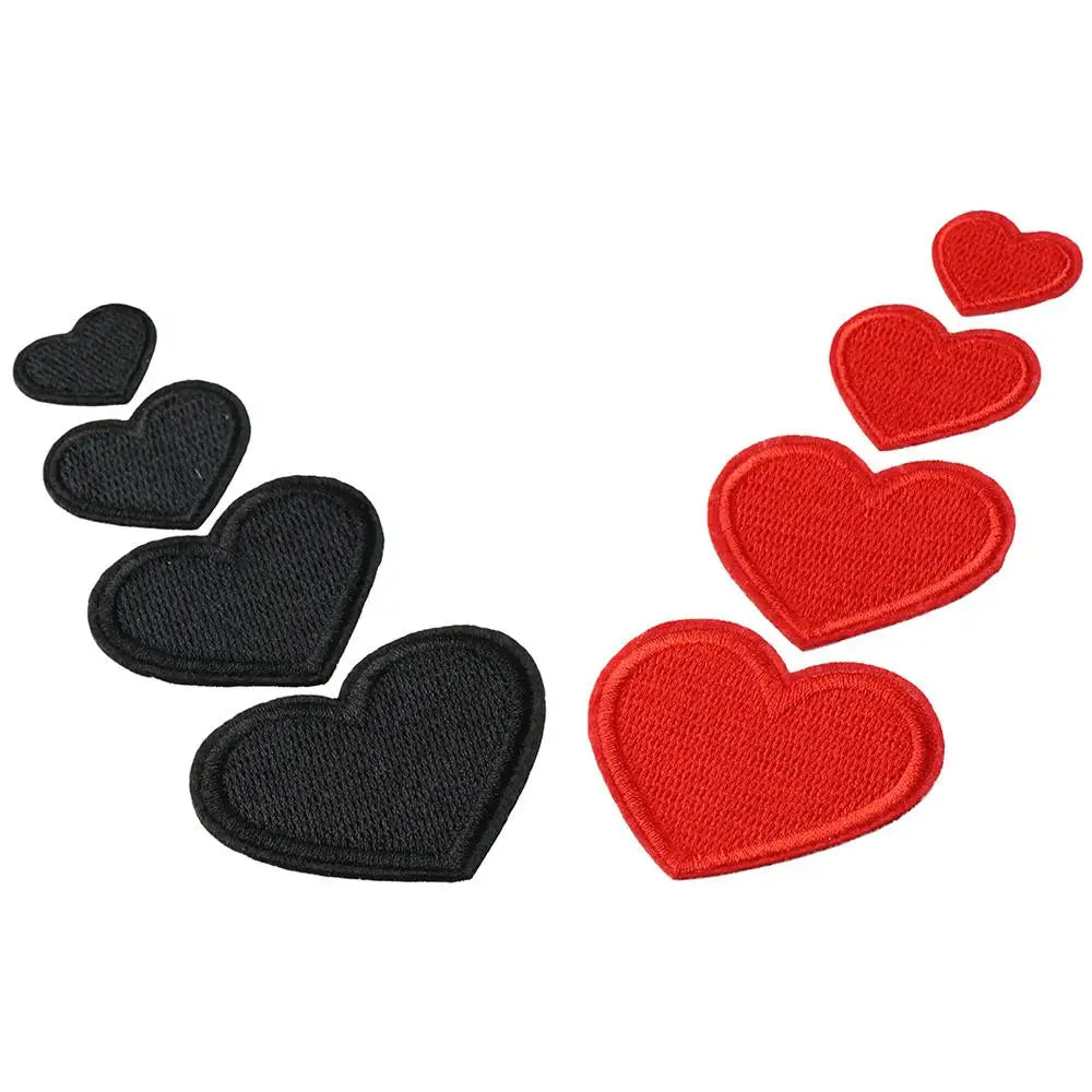 Heart Shape heart patches Red Black embroidered sew on patches heart Mini Heart 4 Sizes iron on heart patches for clothing Oasis Select