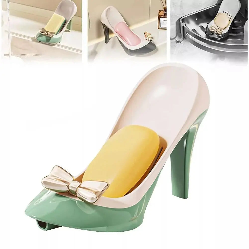 New Plastic Bathroom Soap Container Anti-slip Suction Cup Kitchen Sponge Storage Rack Funny High Heels Shape Soap Drain Box Oasis Select
