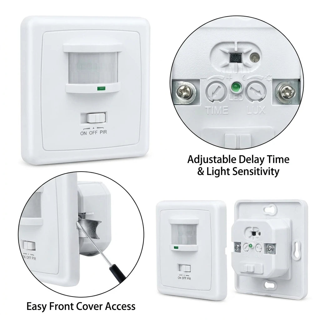 220V Wall Mounted LED Light Switch PIR Infrared Motion Sensor 600W Load 9m Detection Range - Energy Efficient Lighting Control Oasis Select