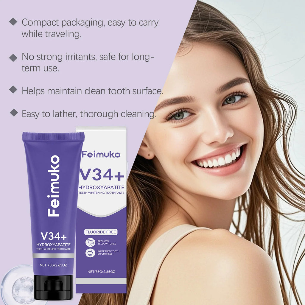 V34+ Toothpaste Teeth Whitening Intensive Stain Remover for Yellow Teeth Plaque RemovalFresh Breath Gum Protection Oral Care Oasis Select