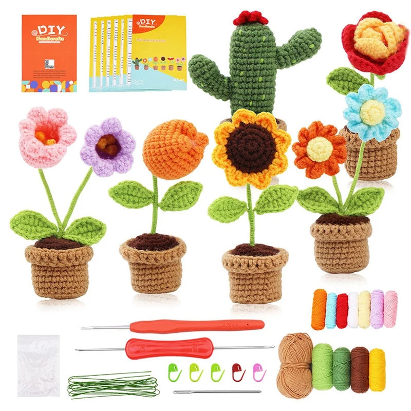 DIY Green Potted Lants Crochet Kit Crochet Kit DIY Handmade With Knitting Yarn Needles Plush Doll Easy Oasis Select As Shown