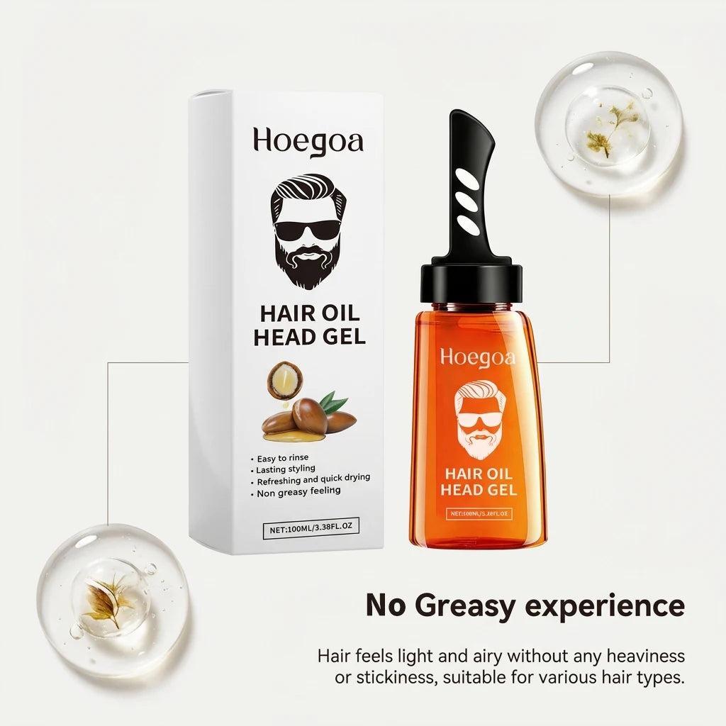 2 In 1 Men's Hair Styling Gel With Wide Tooth Comb Long-Lasting Fluffy Strong Hold Add Shine No-Greasy Hair Styling Oil Pomade Oasis Select