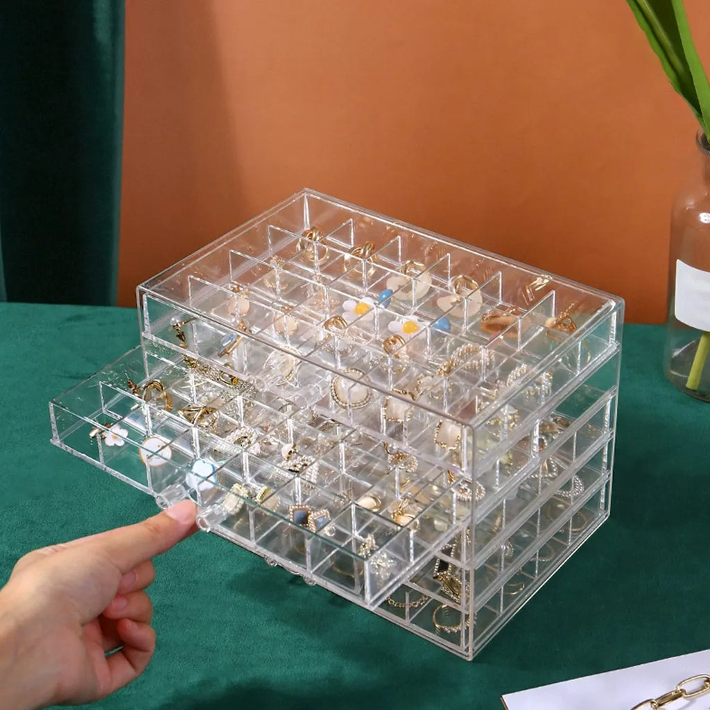 1pc Jewelry Drawer Storage Box, Transparent Display Box, Earring, Ring, Necklace Organizing Container with Compartments Oasis Select