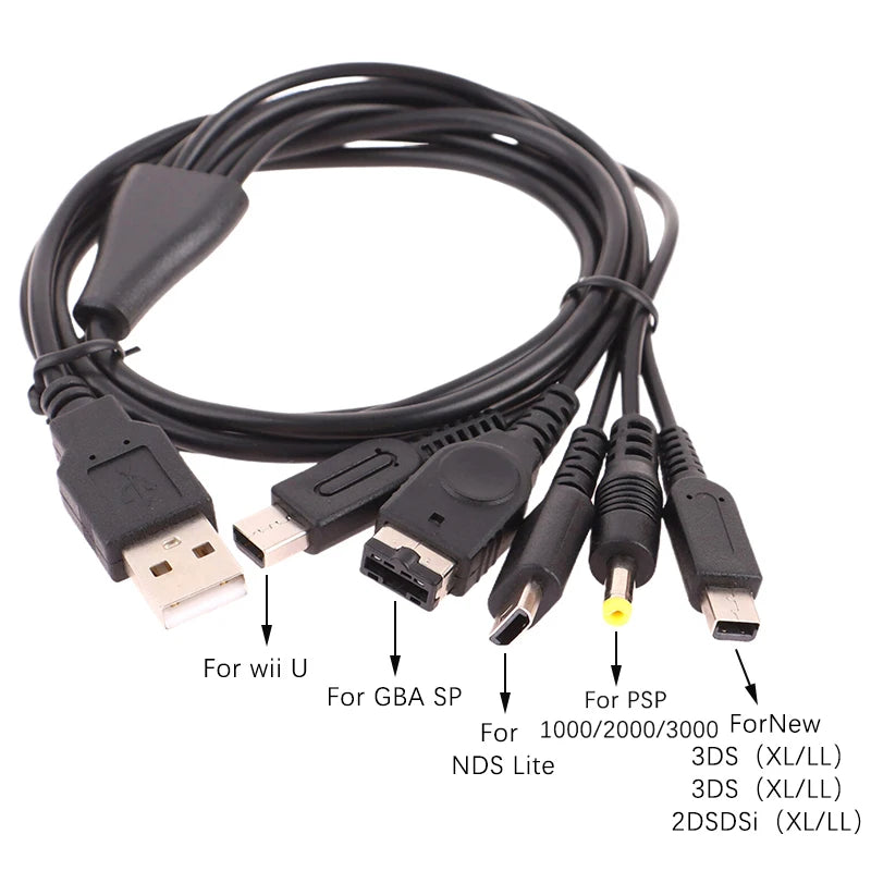 1.2M Cable Fast Charging Cable 5 In 1 USB Game Charger Cord Wire For New 3DS XL NDS Lite NDSI LL Wi I U GBA Oasis Select Default Title