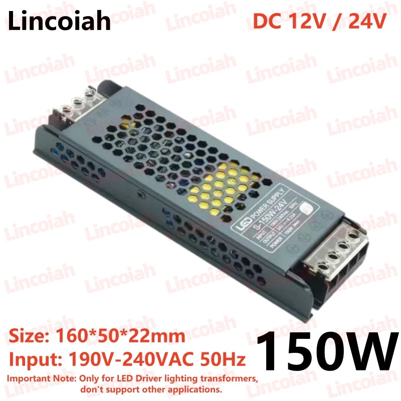 Lighting Transformer DC 12V/24V Power Supply Adapter 5A 12A Ultra thin LED Strip Switch Driver Lamp 60W 100W 150W 200W 300W 400W Oasis Select 150W 12V