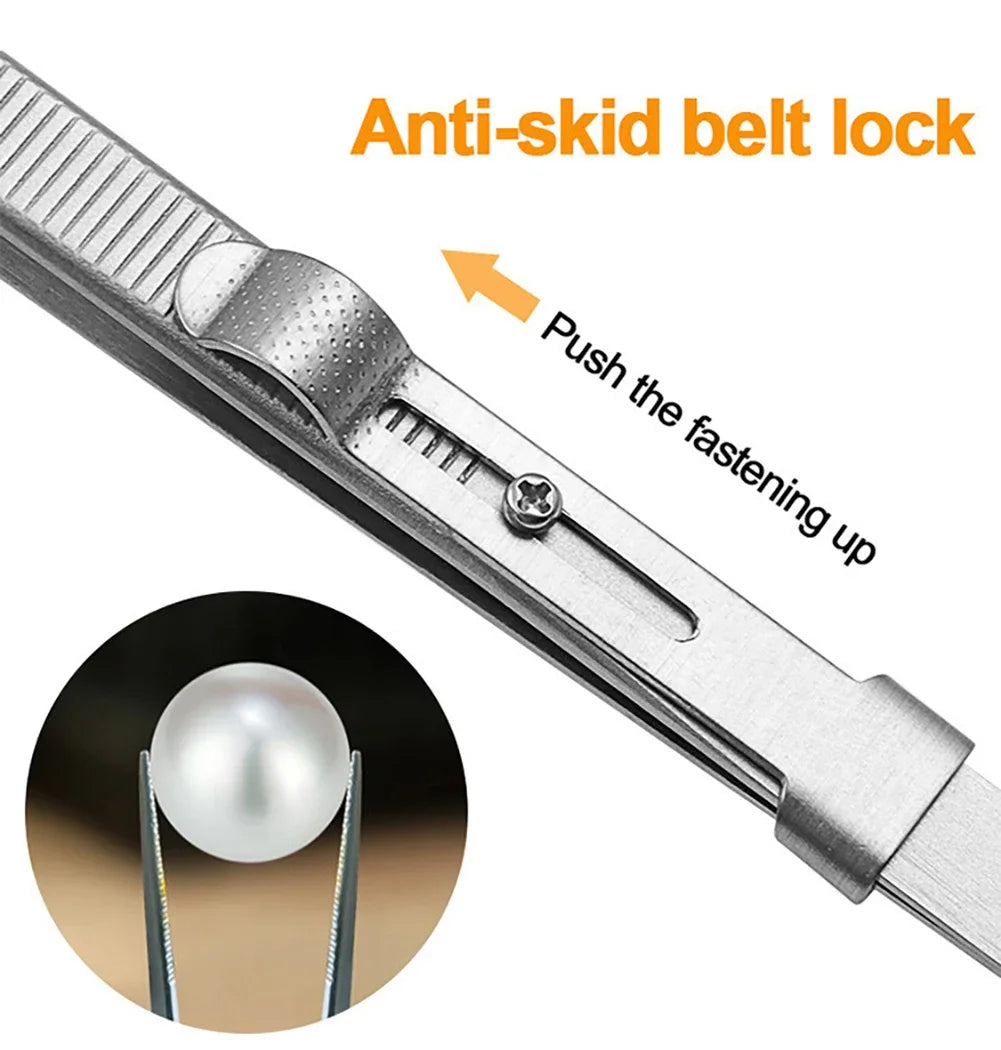 Stainless Steel Diamond Jewelry Tweezers Gemstone Pincette with Adjustable Antislip Lock Electronic Component Tweezer Hand Tools Oasis Select