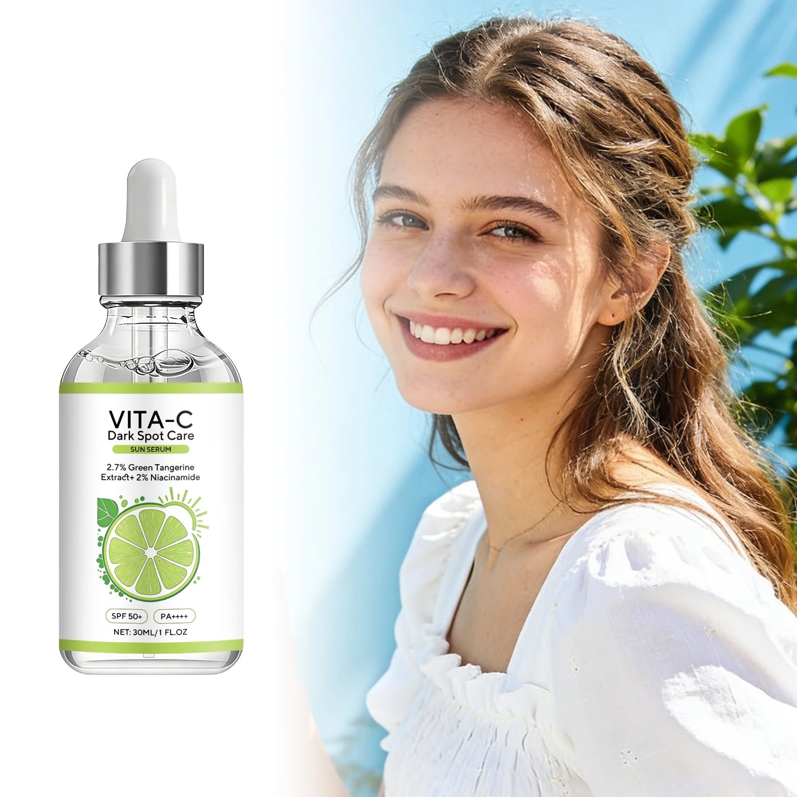Vitamin C Sunscreen Essence – Brighten & Fade Spots SPF Serum Brightening Sunscreen Serum Oasis Select