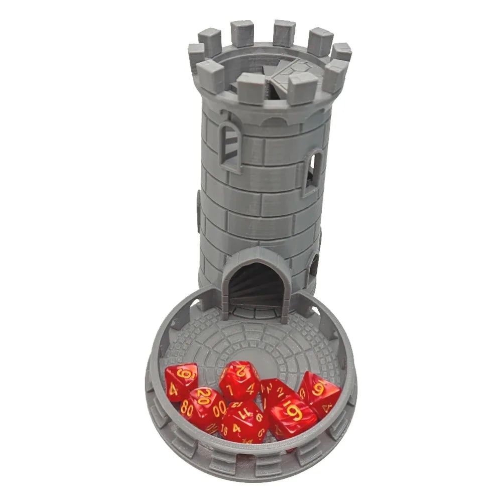 3D Printed Medieval Fort Castle Dice Tower Spiral Staircase Roller Tray for DND RPG MTG Tabletop Role‑Playing Game Accessory Oasis Select