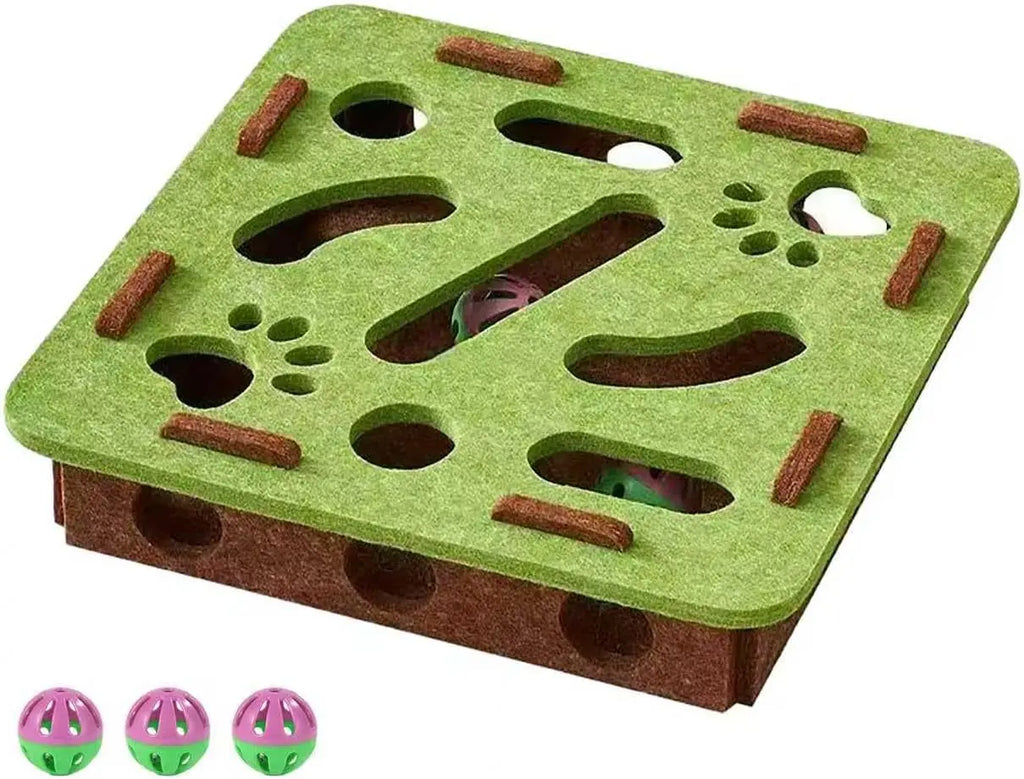 Felt Cat Puzzle Maze – Battery-Free Toy with 3 Secure Bell Balls for Indoor Cats, Encourages Hunting Instincts Oasis Select Green