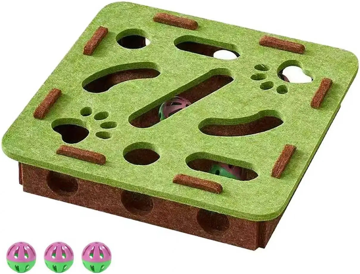 Felt Cat Puzzle Maze – Battery-Free Toy with 3 Secure Bell Balls for Indoor Cats, Encourages Hunting Instincts Oasis Select Green