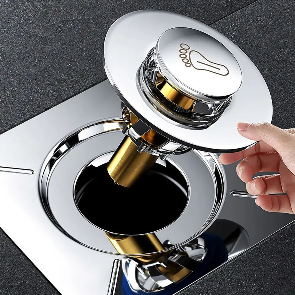 Stainless Steel Pop-Up Square Floor Drain | Anti-Odor Press Type