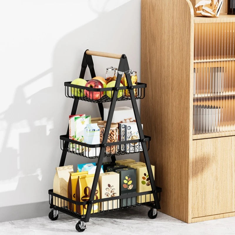Kitchen rack Floor-to-ceiling multi-layer removable storage rack Household wooden pole trolley Vegetable basket Snack storage Oasis Select