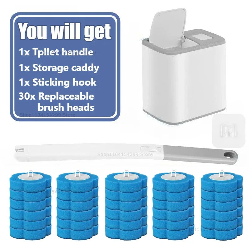 Disposable Toilet Brush Replacement Head Cleaning Kit Lengthened Handle Auto Lid Opening Toilet Bowl Cleaner Kit for Bathroom Oasis Select Grey Set -30p brush