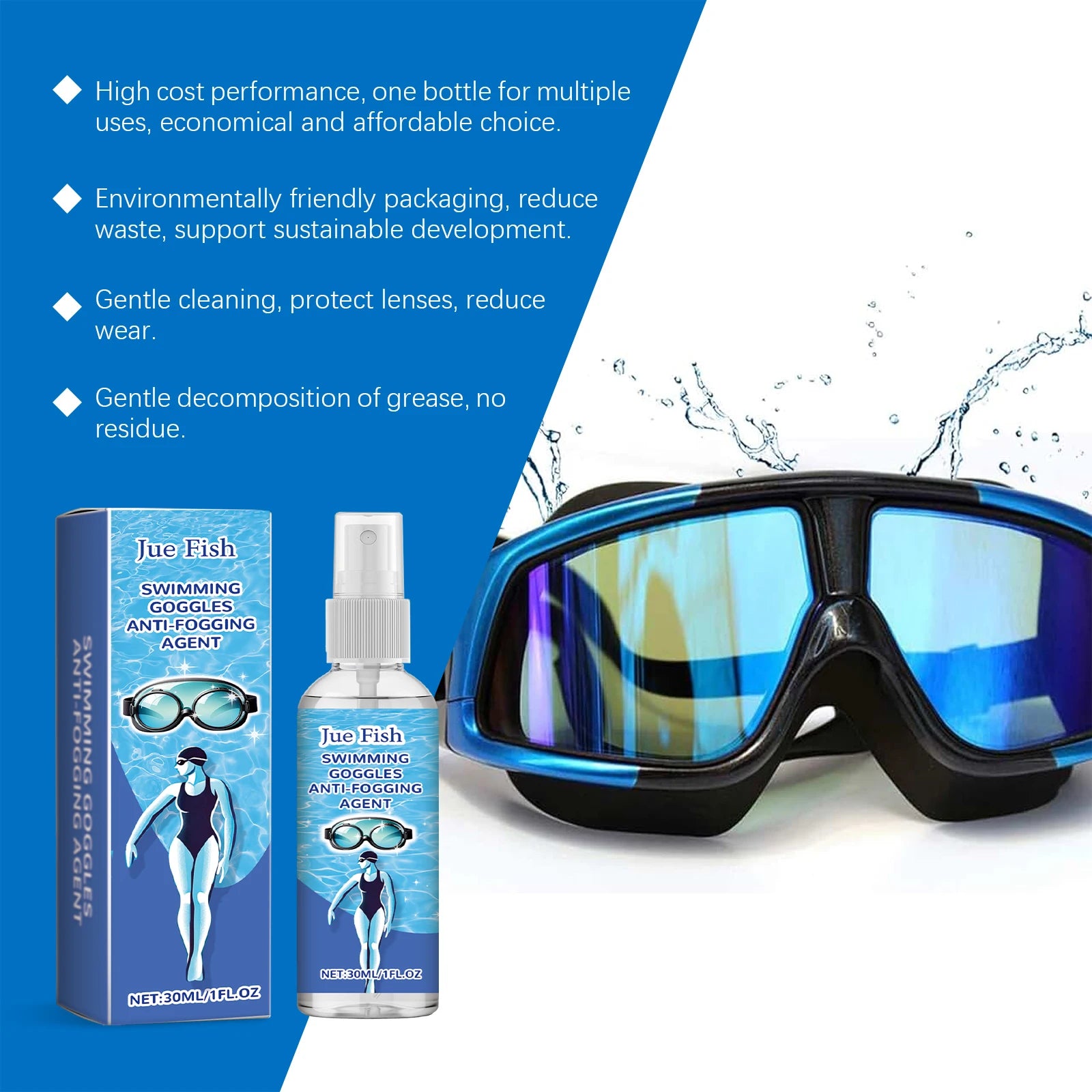 Swimming Goggles Anti Fogging Agent for Goggles Remove Lens Stains Prevent Fogging Anti Fog Eyeglass Cleaning Solution 30ml Oasis Select