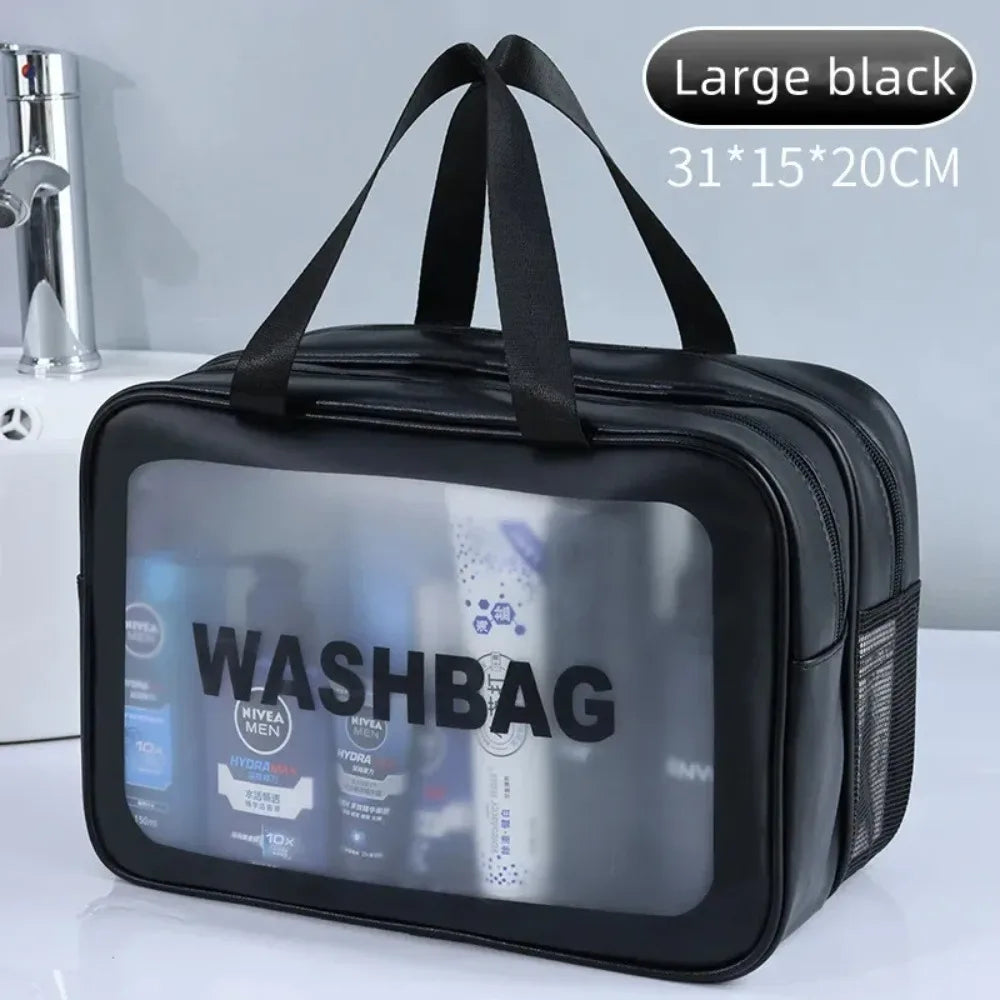 Dry-wet Separation Double Transparent PU Makeup Bag Portable Washing Bag Cosmetic Storage Bag Travel Fitness Swimming Essentials Oasis Select Large Black