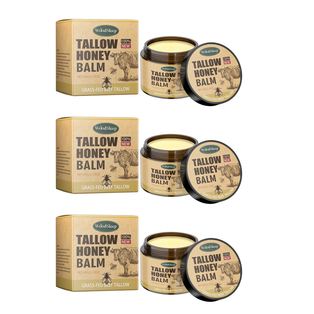 Beef Tallow Honey Balm Moisturizing Hydrating Face Cream Body Lotion Fades Fine Lines Tighten Soothen Brightening Facial Skin Oasis Select 3 x 60g Boxed