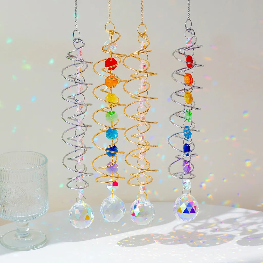 3D Spiral Crystal Suncatcher – Rainbow Maker Window Hanging
