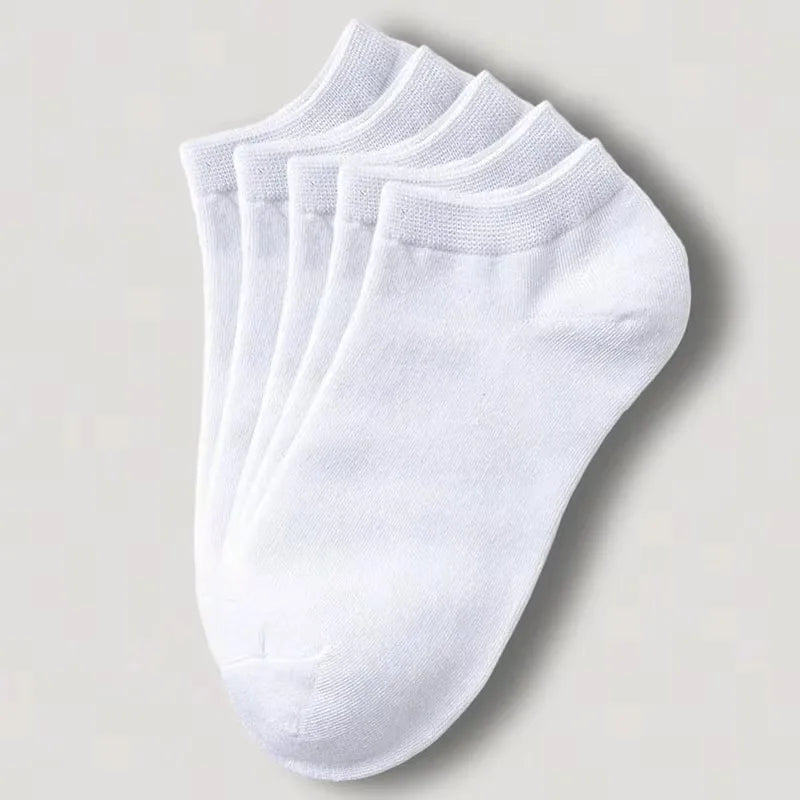 1-20pairs Wholesale Unisex Socks, Breathable Sports Socks, Solid Color Boat Socks, Comfortable Cotton Ankle Socks, White Oasis Select 5pairs white