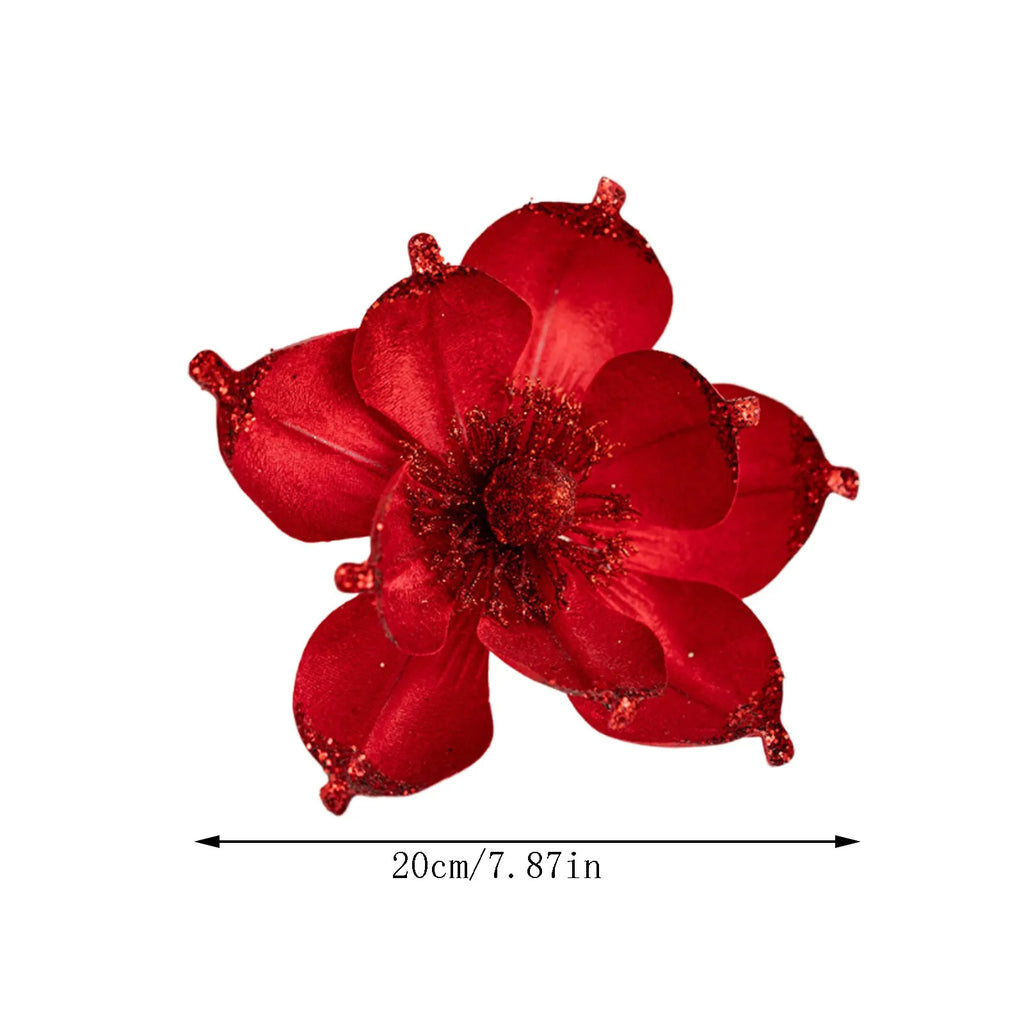 20cm Glitter Magnolia Christmas Flower Pick – Pink Sequin Christmas Flower Pick Oasis Select