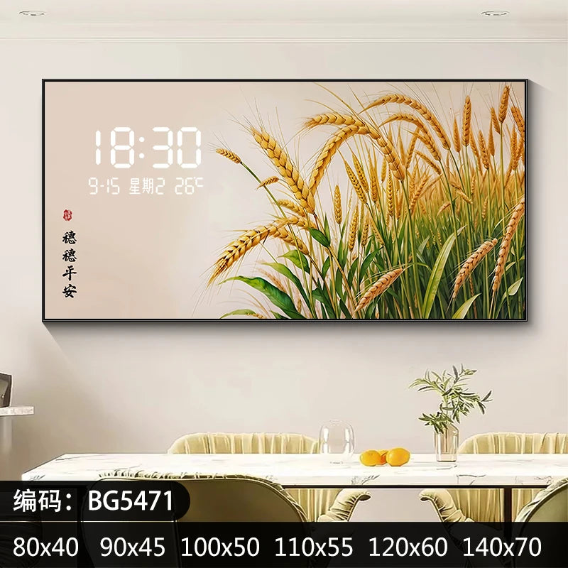 Light Luxury Barley Ear Living Room Decorative Painting Wall Clock Sofa Background Wall Luminous Electronic Clock Oasis Select BG5471 without light 80CM X 40CM